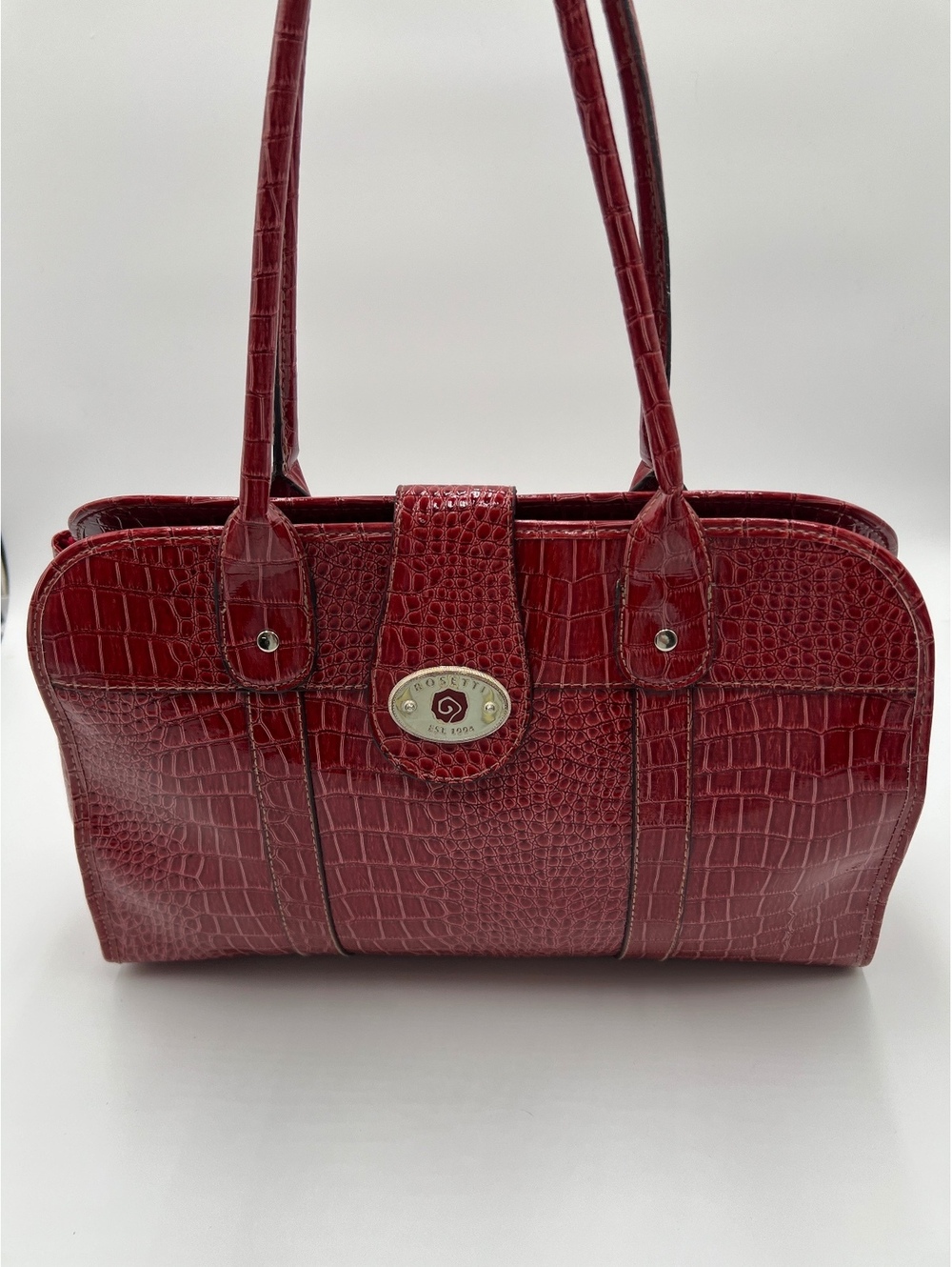 Rosetti Burgundy Croc-Embossed Tote + Matching Pouch (SKU 0384)